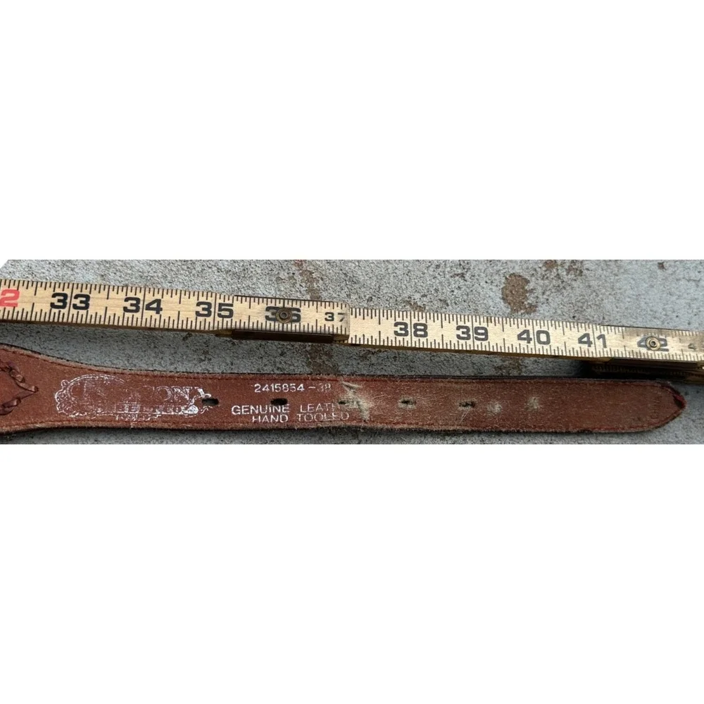Nocona Brown Hand Tooled Leather Concho Western Belt 38 2415854-38
